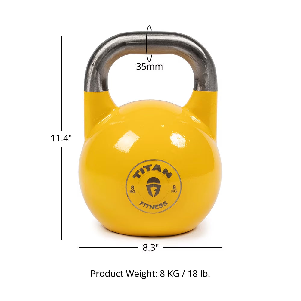 8 KG Competition Kettlebell, Color-Coded Yellow, 35Mm Handle