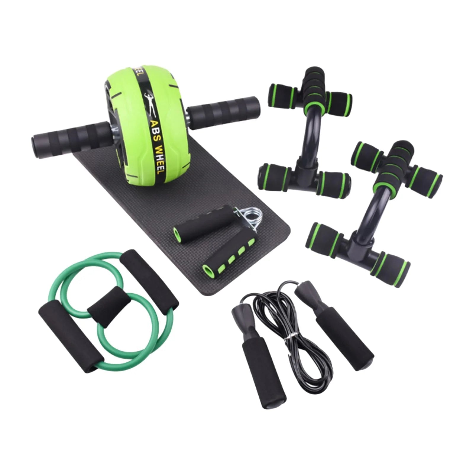 Abs Roller Wheel Indoor Fitness Equipment Set Home Gym Workout Chest Expander Green