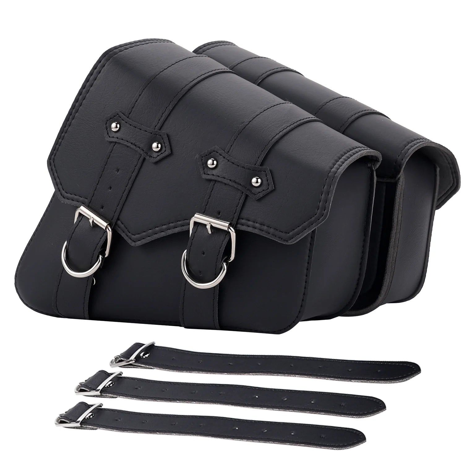 Leather Motorcycle Saddlebags Large Quick-Easy Universal Fit Throw over Saddle Bags Cruiser Biker Side Bags, Black, 1 Pair