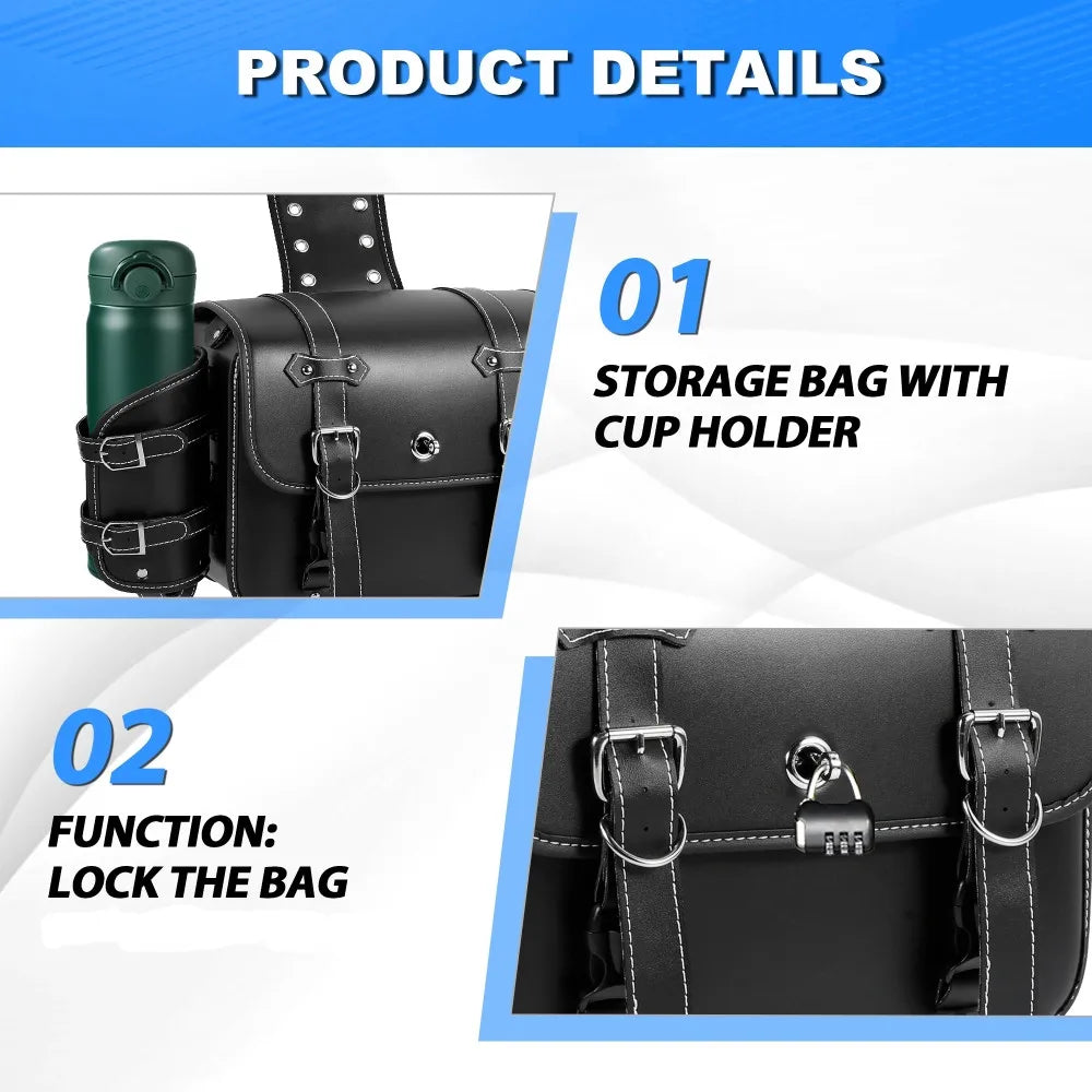 Universal Motorcycle Saddlebags Throw over Saddle Bags PU Leather Side Luggage Bags with Cup Holder for Sportster Softail Dyna