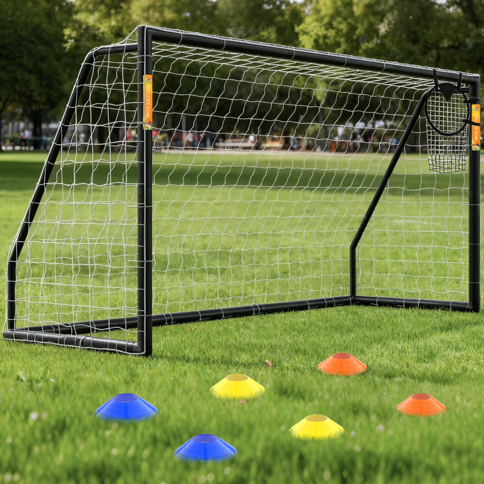 PVC Soccer Goals for Backyard,12"X6" Black Foldable Competition Practice Training Goals,Portable Soccer Training Equipment,Moveable Weatherproof Outdoor Patio for Adults Youth