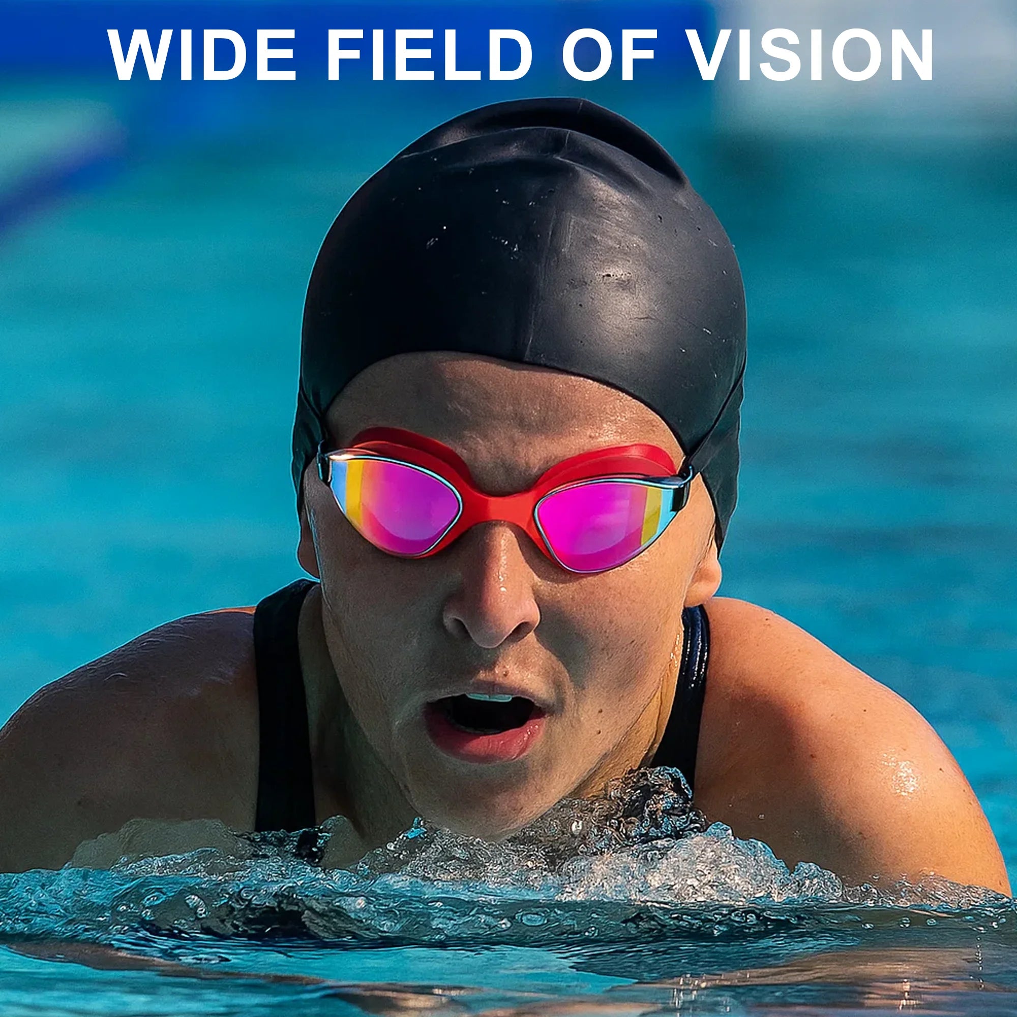 Swim Goggles and Swim Cap, anti Fog UV Protection Swimming Goggle No Leaking, with Nose Clip, Ear Plugs, Goggles Case, Suitable for Men, Women