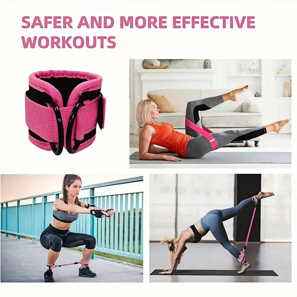 11Pcs Ankle Resistance Bands for Working Out with Cuffs and Elastic Bands Set (10-30Lbs) , Exercise Bands for Legs and Butt, Pink