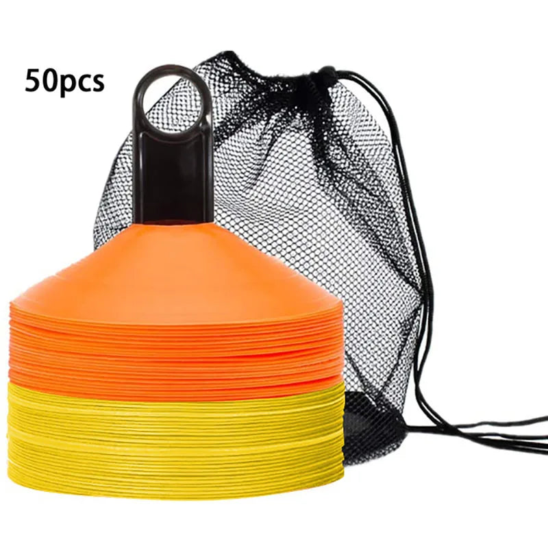 Set of 50 Agility Soccer Cones with Carry Bag Logo Disc and Holder for Training Football Kids Sports Field Cone Markers