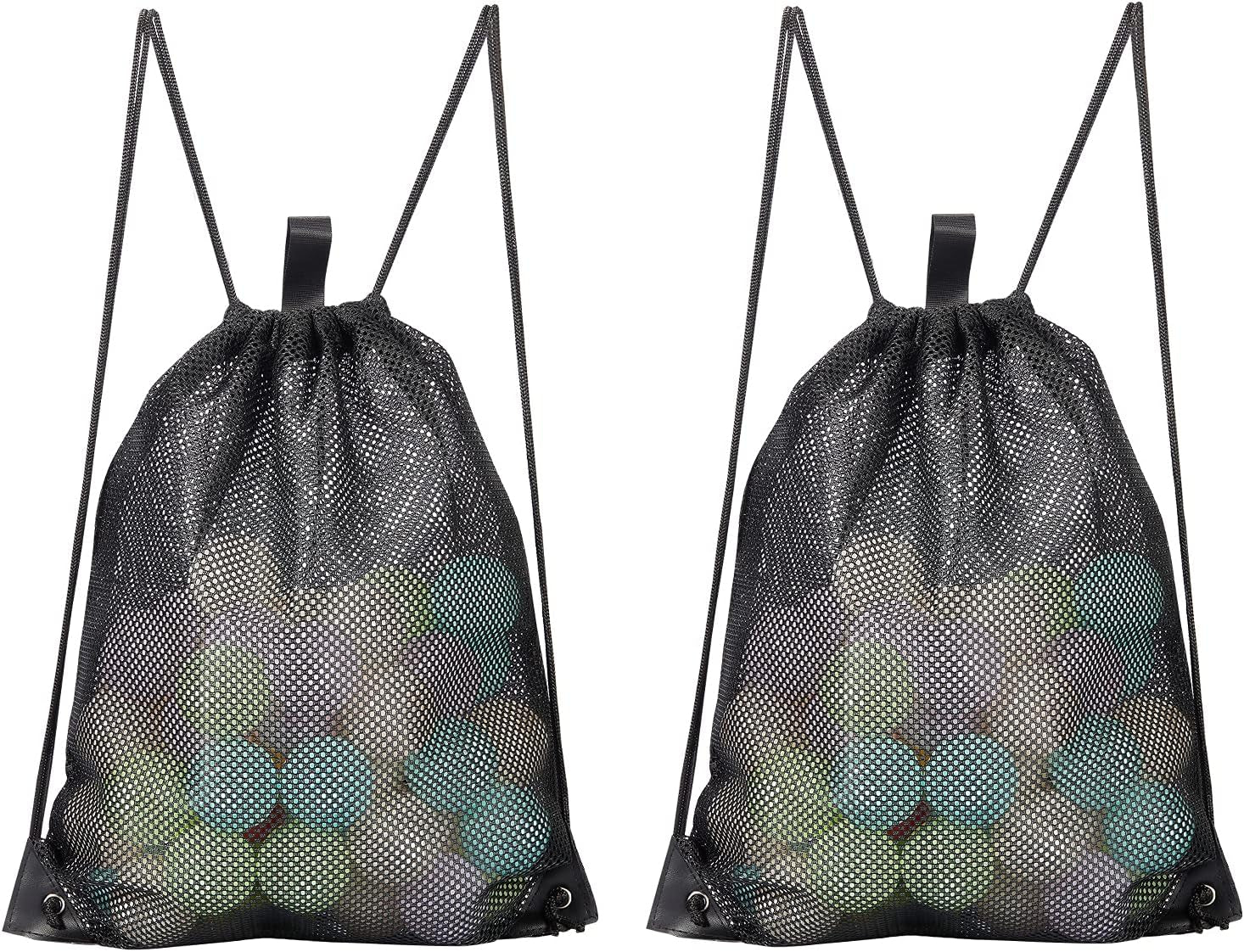 2-PACK Mesh Drawstring Bag, Mesh String Bag for Gym Laundry Seashell and Beach F