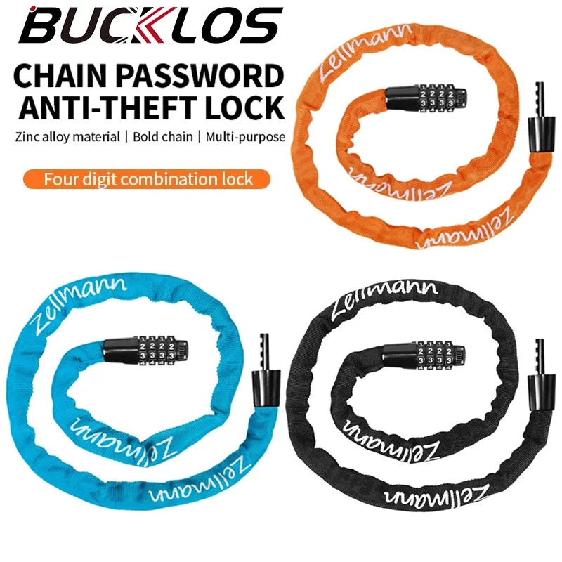 ZELLMANN Anti-Theft Motorcycle Bicycle Lock MTB Road Bike Safety Chain Locks with Four Digit Combination Lock Bike Accessories