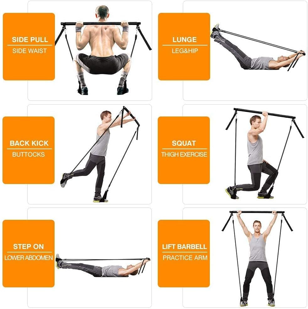 Adjustable Pilates Bar Kit with Resistance Bands,Portable Yoga Exercise Sticks&2 Sets Stackable Resistance Bands for Toning Muscle,Legs,Butt.Stretched Fusion Pilates Home Gym,Full Body Workout