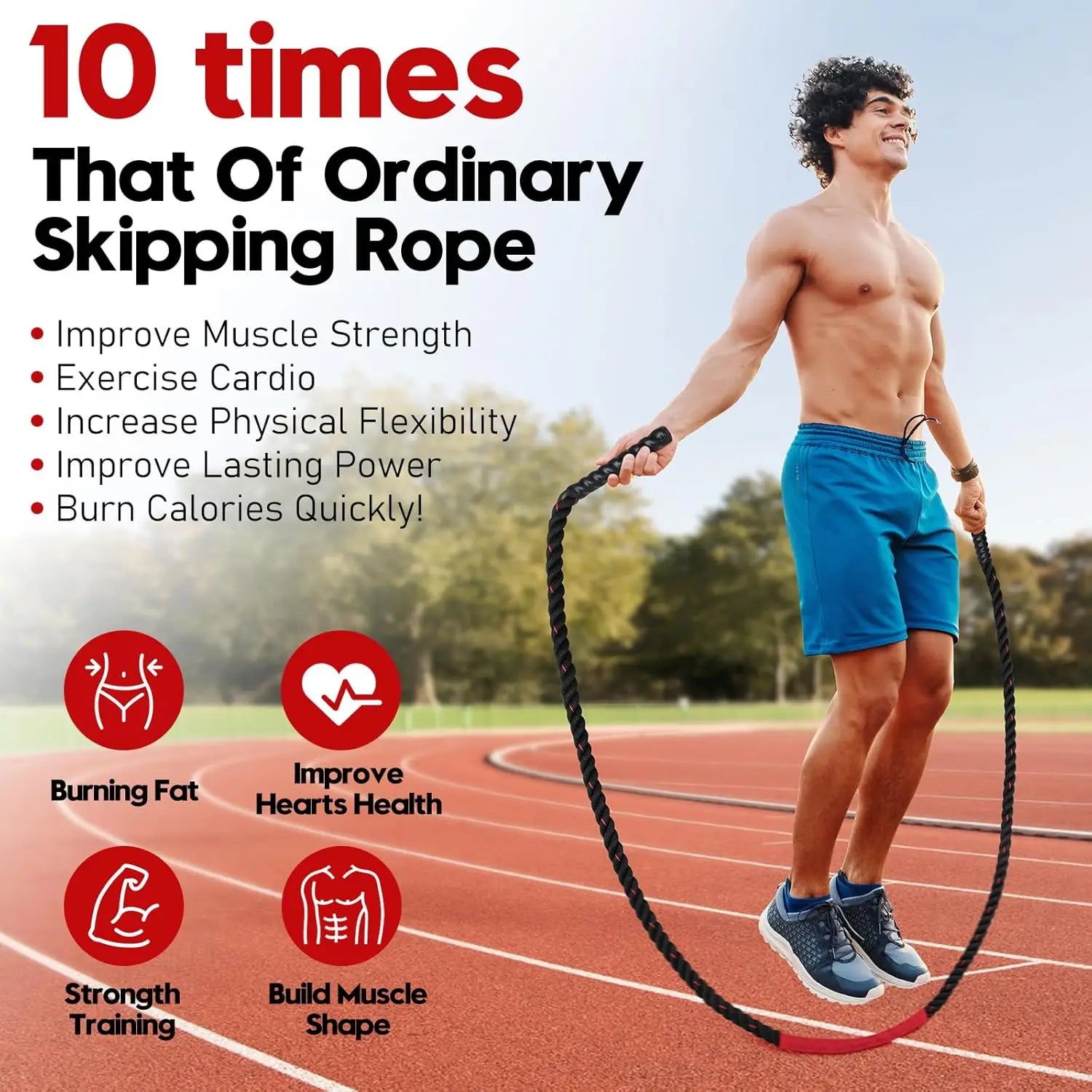 Heavy Weighted Jump Rope for Adults, 3Lb 4Lb 5Lb Options, Fitness Equipment for Home Gym and Strength Training