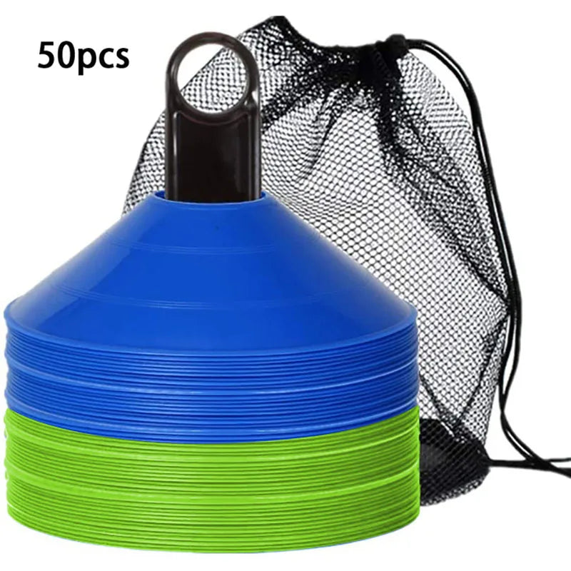 Set of 50 Agility Soccer Cones with Carry Bag Logo Disc and Holder for Training Football Kids Sports Field Cone Markers