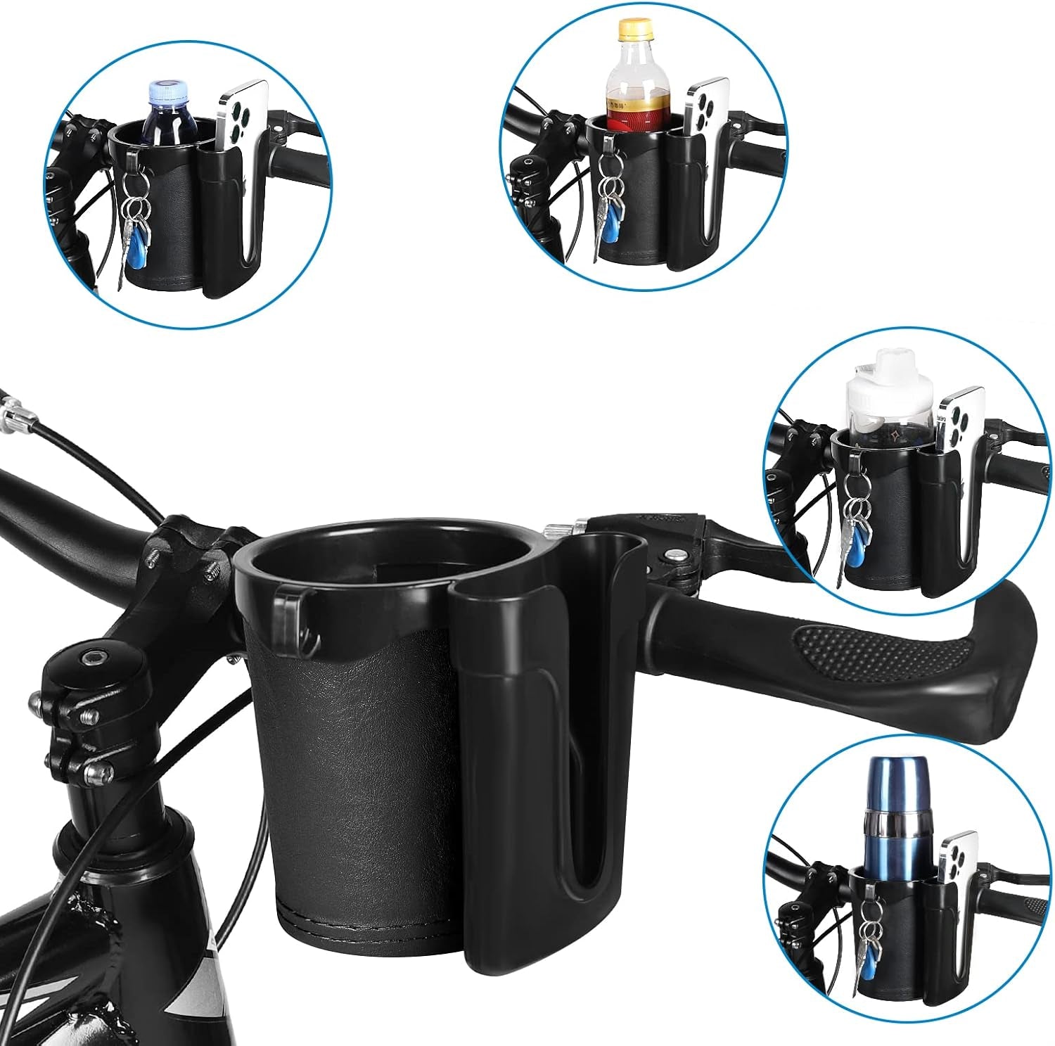 3-In-1 Bike Cup Holder with Cell Phone Keys Holder, Bike Water Bottle Holders, U
