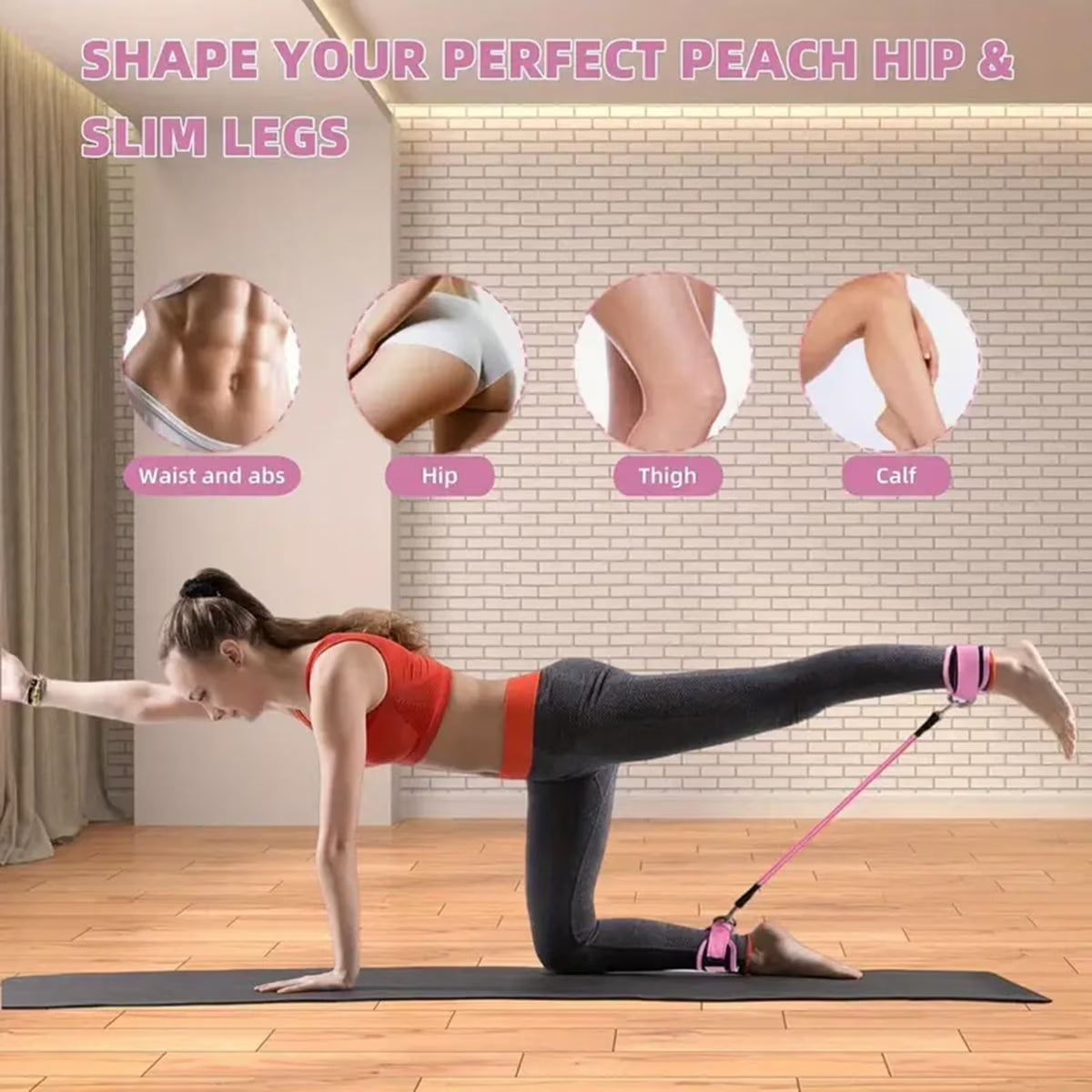 11Pcs Ankle Resistance Bands for Working Out with Cuffs and Elastic Bands Set (10-30Lbs) , Exercise Bands for Legs and Butt, Pink