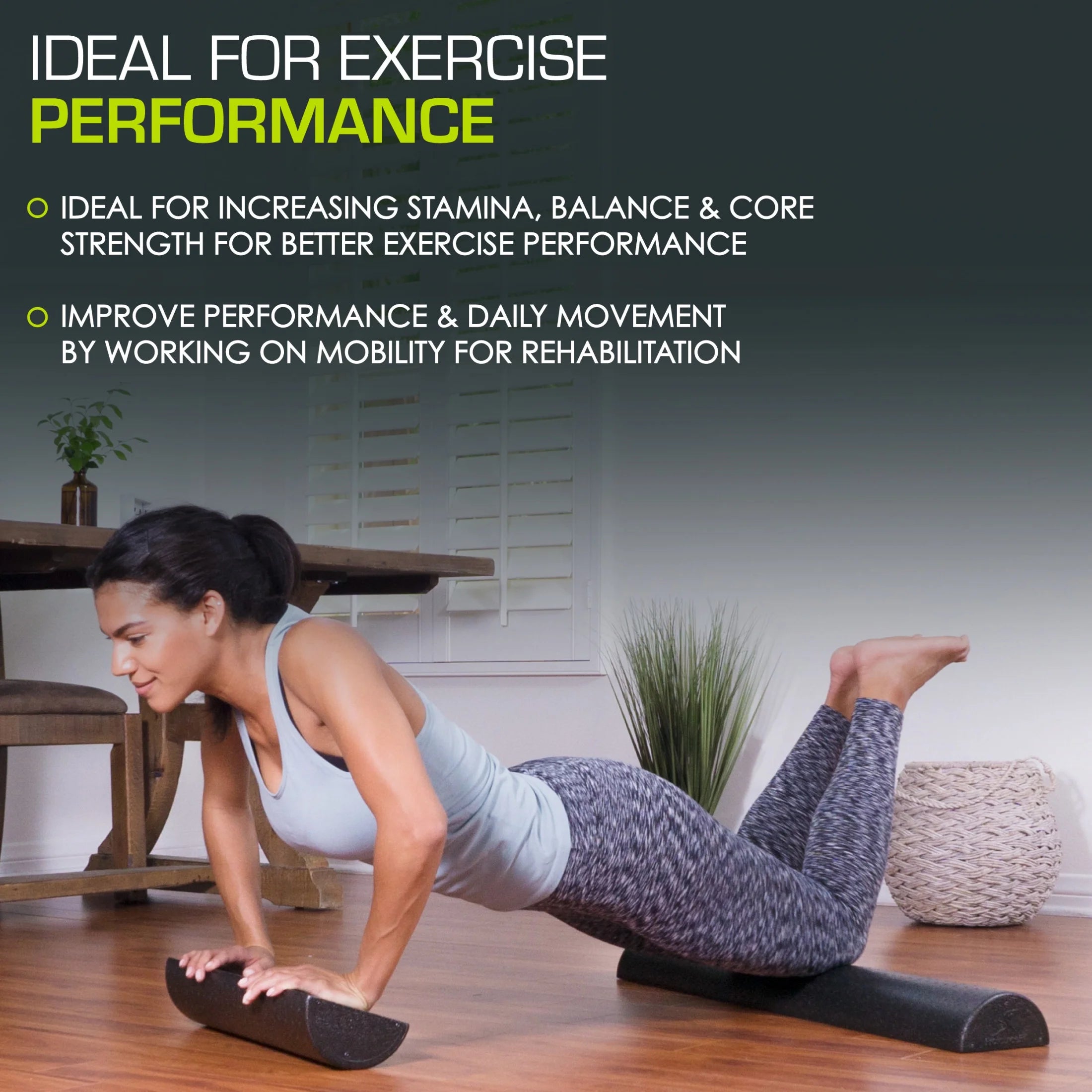High Density Half-Round Foam Rollers 12”, 18", 36" Black