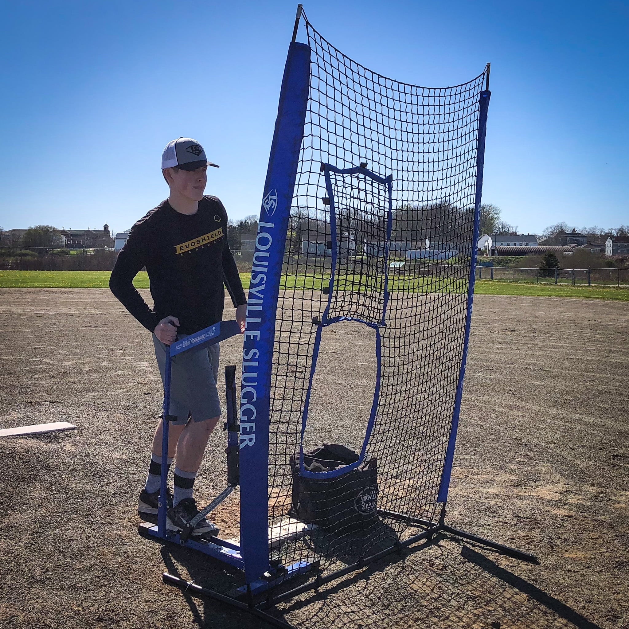 Blue Flame Pitching Machine – Manual Baseball & Softball Trainer, Throws up to 60 MPH, Youth & Adult Practice Tool