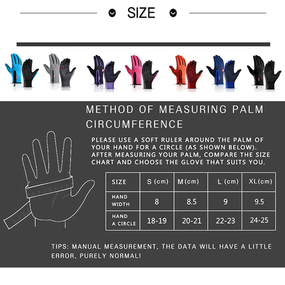 Winter Gloves for Men Women Touchscreen Windproof Thermal Warm Cycling Glove with Zipper Non-Slip Outdoor Driving Sport Gloves