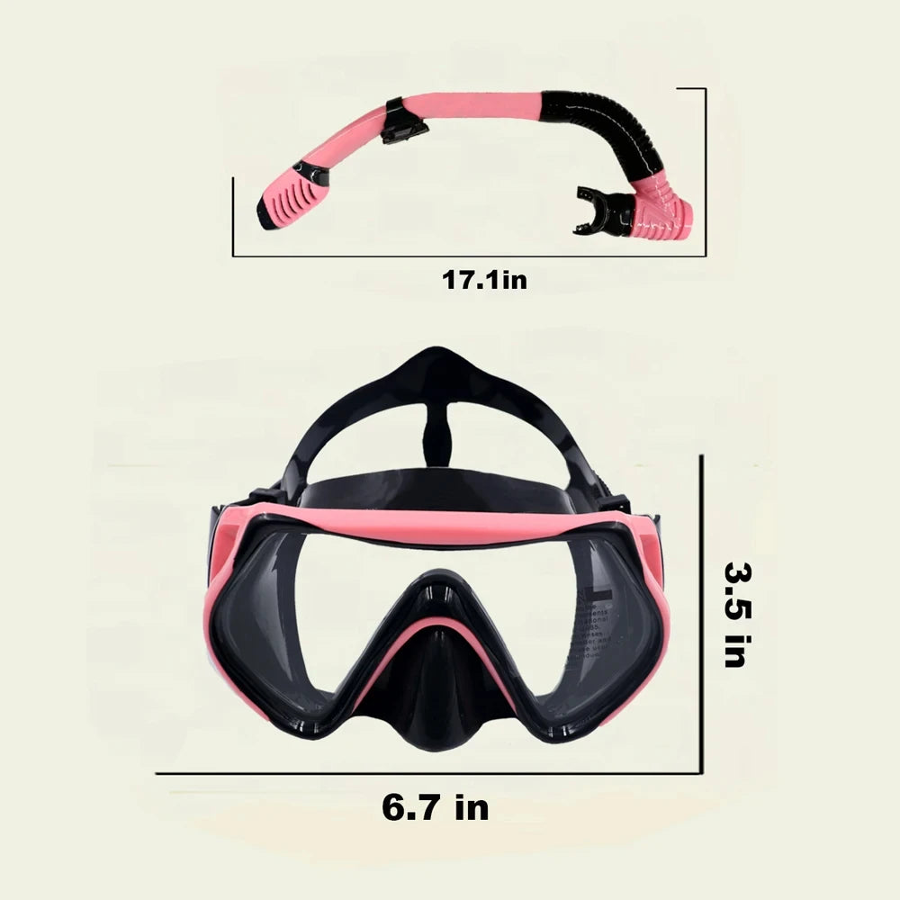 Diving Snorkeling Mask Set for Kids Swimming Mask Child Free Diving Snorkel Mask Anti-Fog Swim Goggles with Nose Cover Big Frame