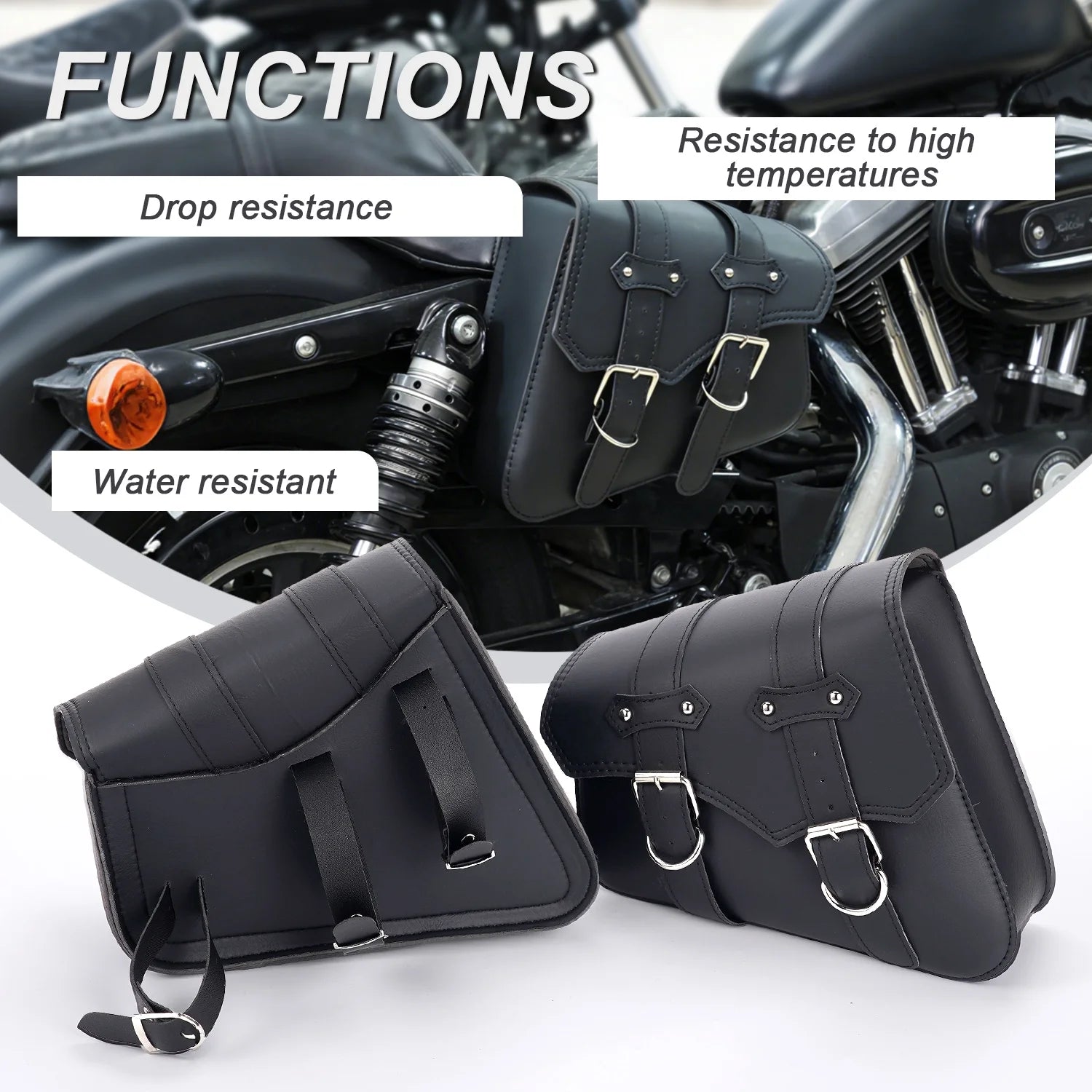 Leather Motorcycle Saddlebags Large Quick-Easy Universal Fit Throw over Saddle Bags Cruiser Biker Side Bags, Black, 1 Pair