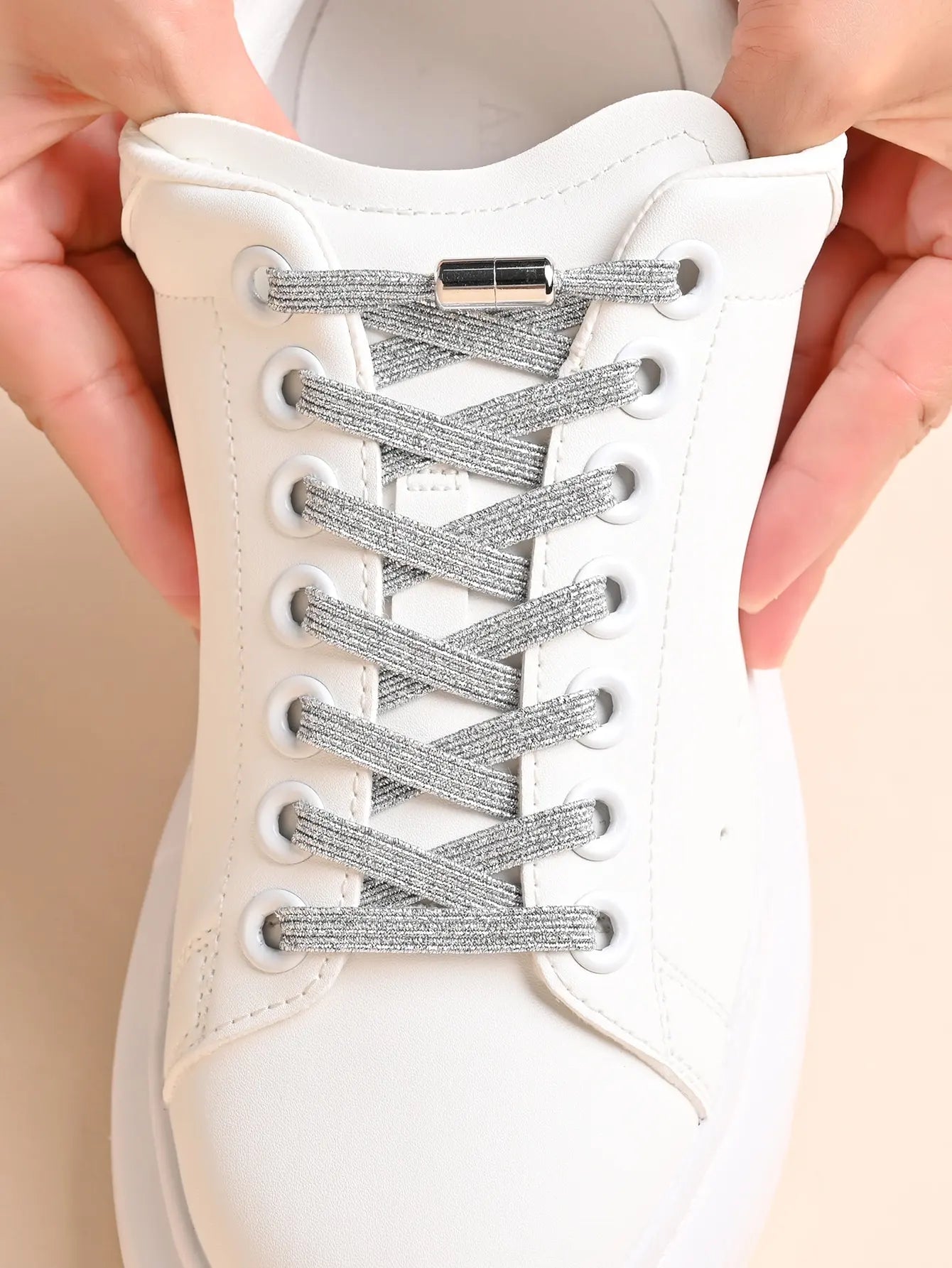 1 Pair of No-Tie Shoelaces with Colorful Buckles | Gold & Pearl Luster Elastic Fashionable Shoelaces, Easy Slip-On Design