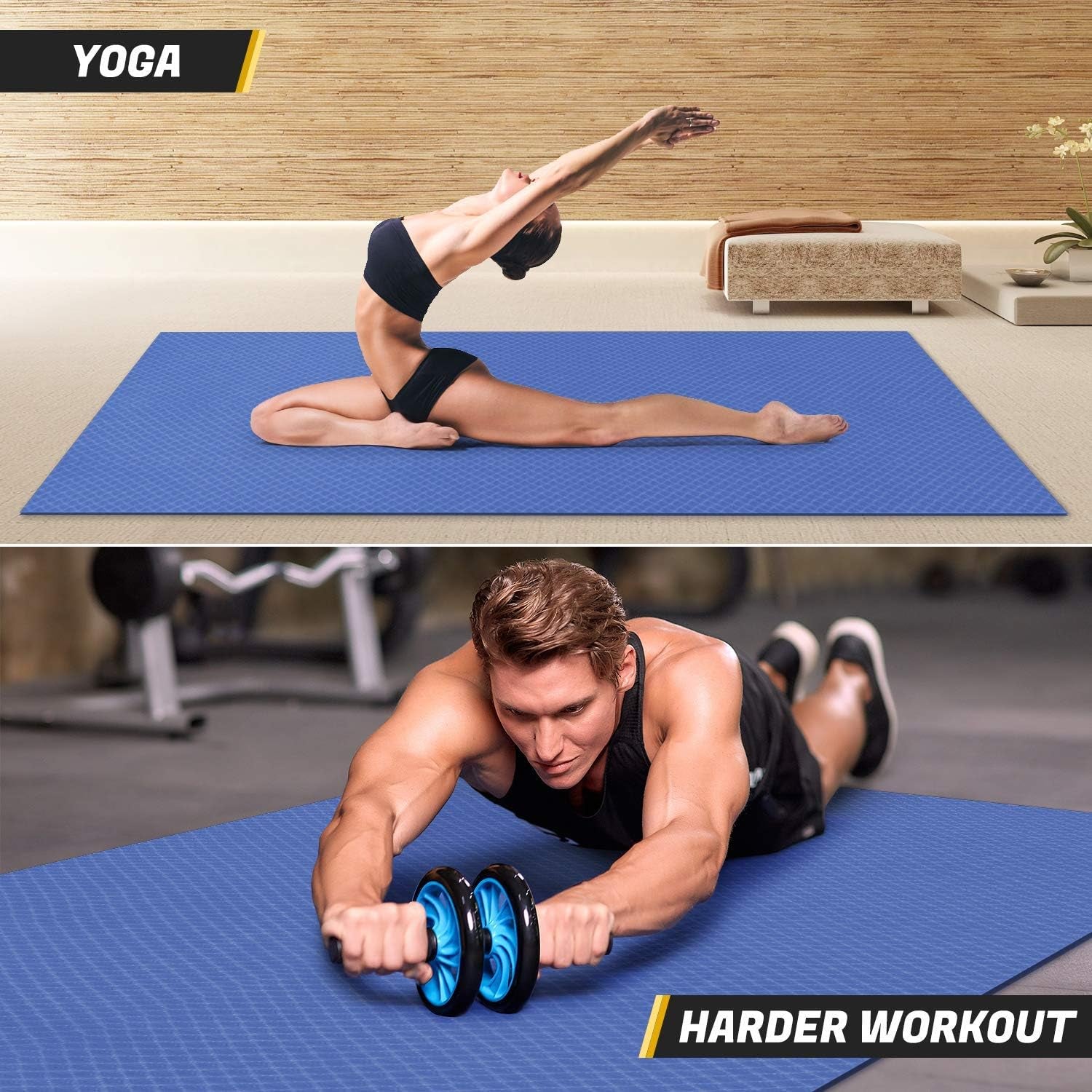 Large Yoga Mat for Pilates Stretching Home Gym Workout, Extra Thick Non Slip Exercise Mat, Extra Wide Fitness Mat for Men and Women, Mutil-Size X 1/4&