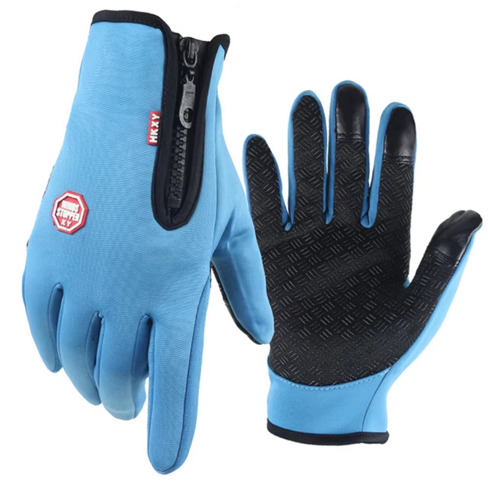 Winter Gloves for Men Women Touchscreen Windproof Thermal Warm Cycling Glove with Zipper Non-Slip Outdoor Driving Sport Gloves