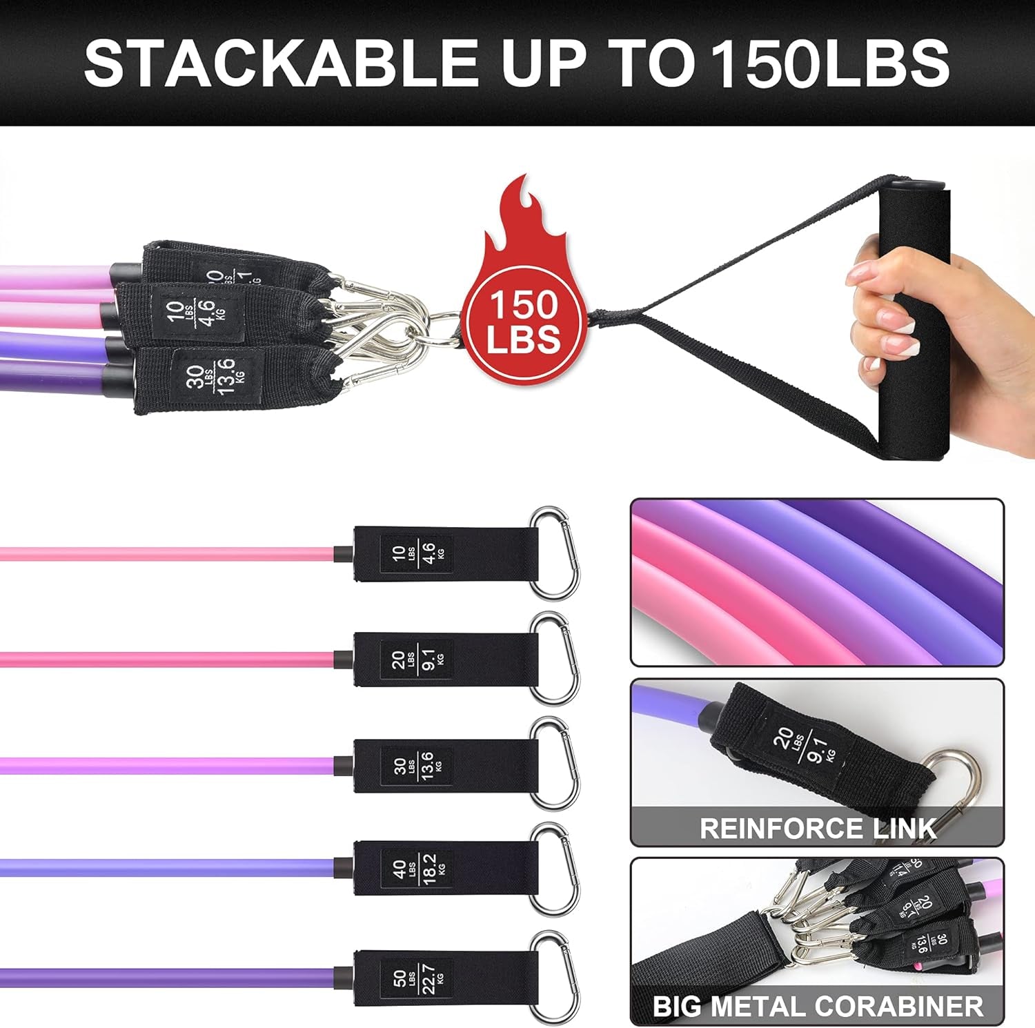 Resistance Bands Set - Exercise Bands with Door Anchor Handles Ankle Straps Carry Bag for Resistance Training Physical Therapy Shape Body Home Workouts