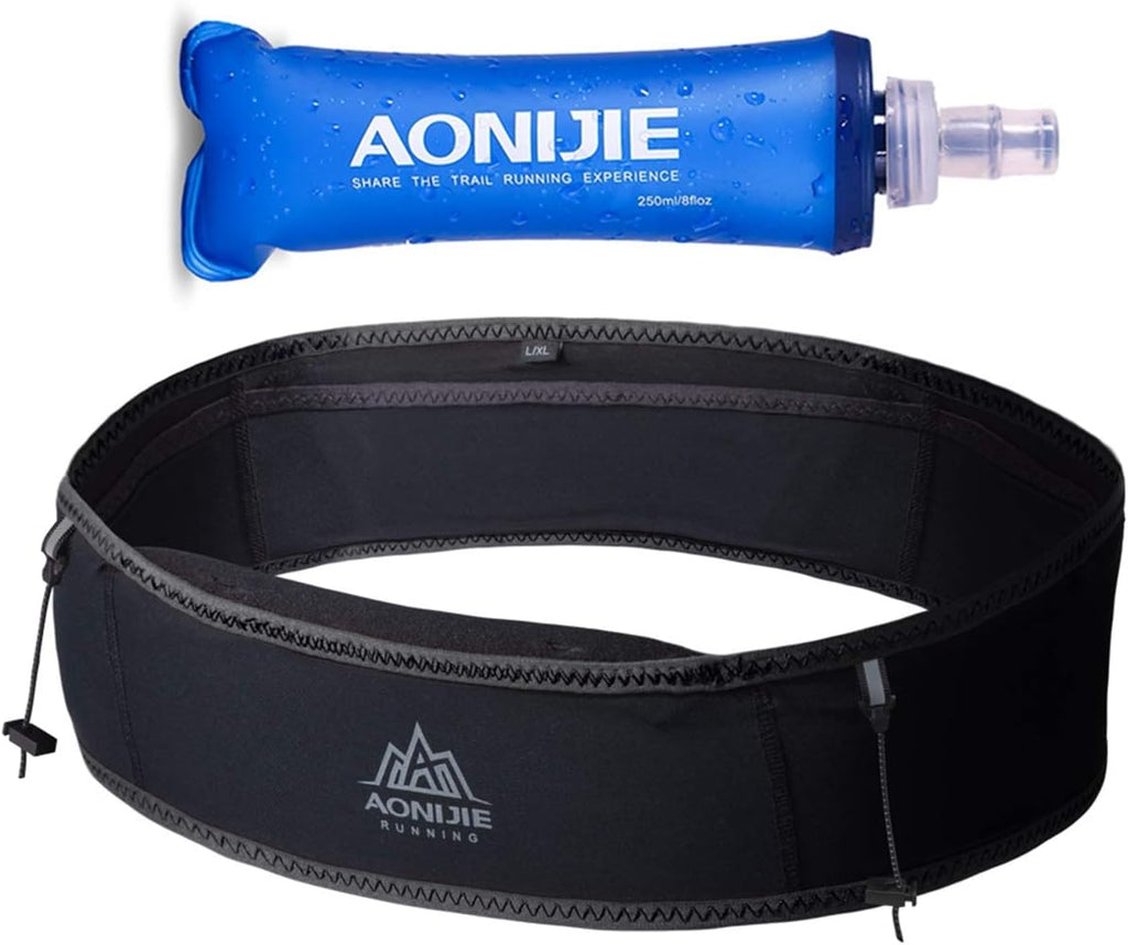 Hydration Belt Running Fanny Pack, with 250Ml Soft Water Bottle Flask Phone Holder for Trailing Running Climbing Jogging Cycling Workout Fitness 3 Colors (Black, S/M)