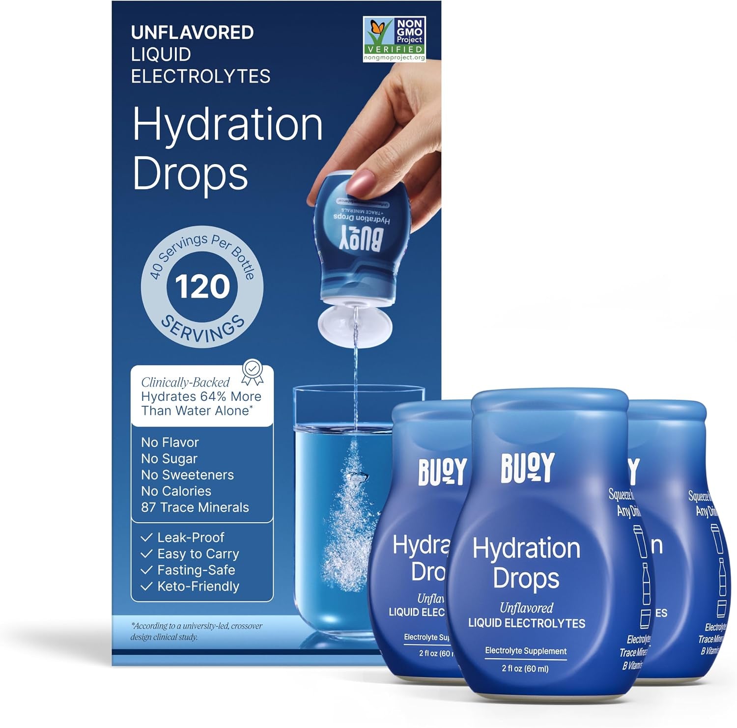 Electrolyte Drops | 120 Servings | No Sugar, No Sweeteners | 87+ Trace Minerals, Vitamins & Antioxidants | Subtle Mineral Taste | Hydration Supplement - Unflavored 3 Pack