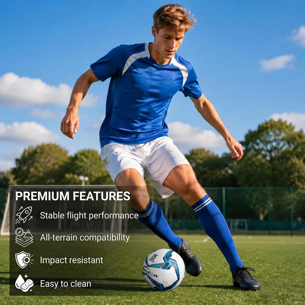 Soccer Ball Size 4 & 5 Durable PVC Training Football with Pump | Shape Retention, Stable Flight Performance, Sturdy and Wear-Resistant, High Value Soccer Set, Waterproof, Easy to Clean