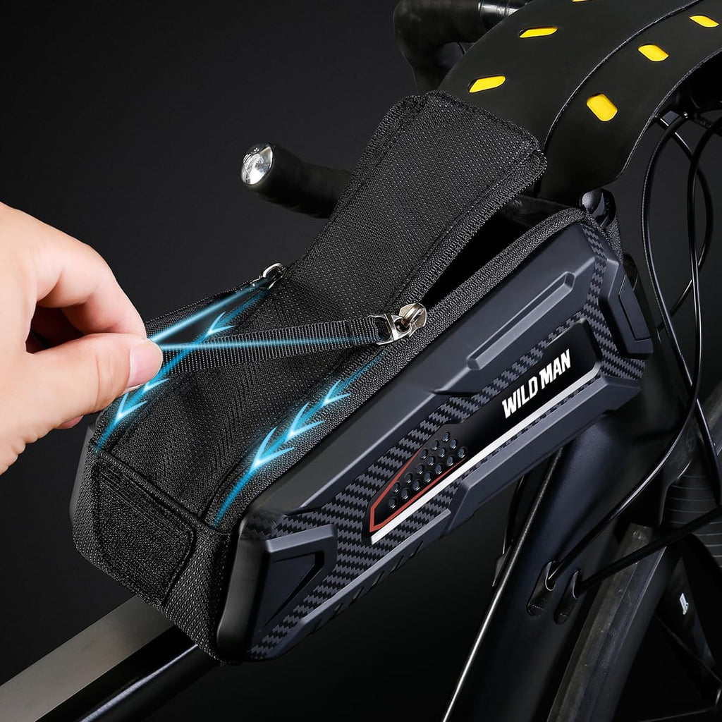 Bike Frame Bag, Waterproof Bike Phone Mount Holder Bicycle Front Top Tube Pouch Pannier Cycling Frame Storage Bag Cycle Crossbar Bags for Iphone 16 15 14 13 12 Pro Max Samsung Smartphones up to 6.9''