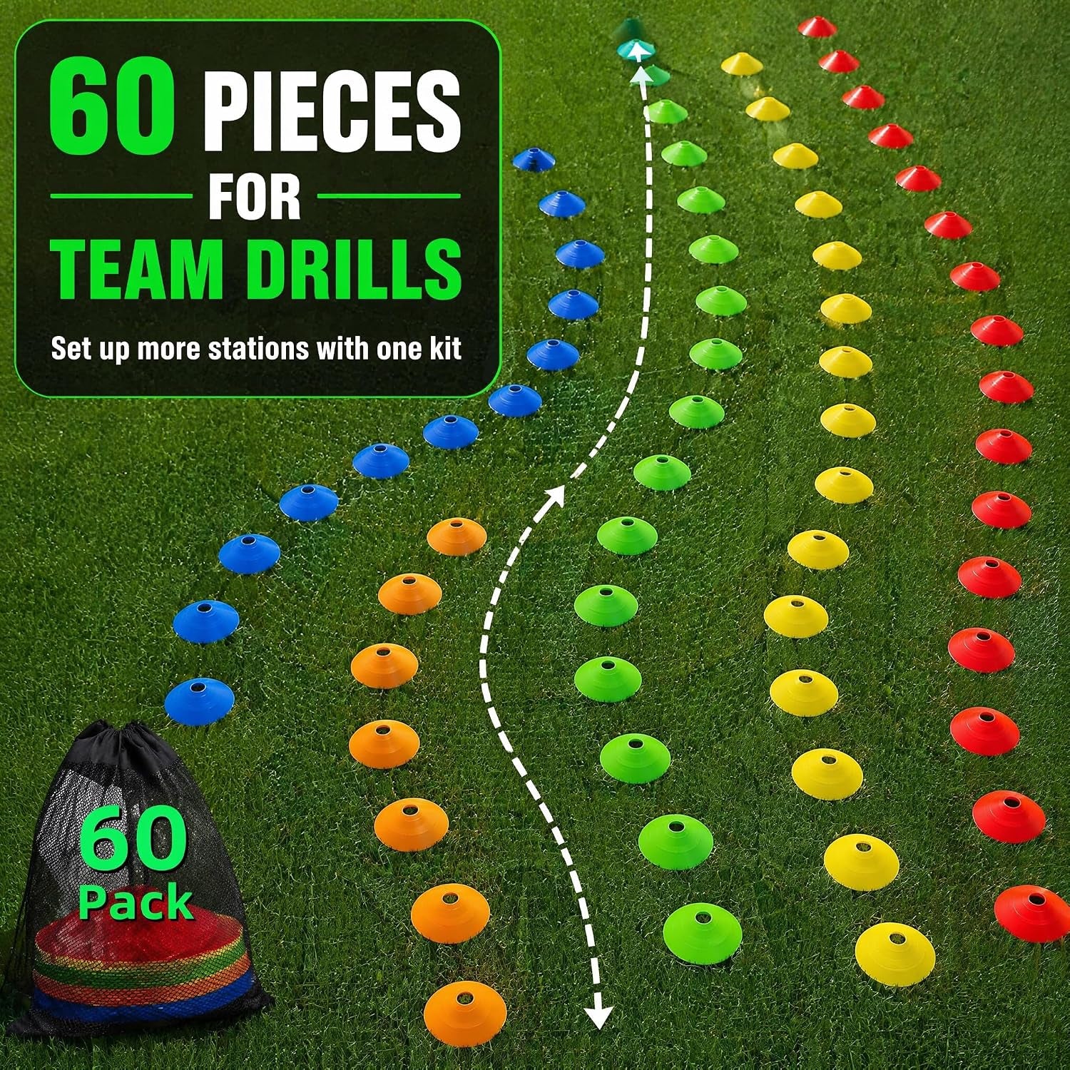 60/120 Pack Agile Soccer Cones with Portable Bags & Brackets,Sports Cones,Cones for Sports Training，Soccer Cones for Training，Soccer Training Equipment，Agile Soccer Cones Used for Football Training