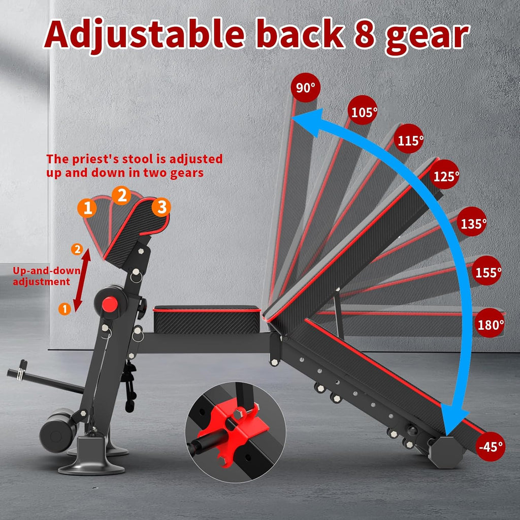 Adjustable Weight Bench for Home Gym Full Body Strength Training | Load 1050Lbs|8+3 Angle Positions|High-Density Cushion|Commercial Steel Frame|Assembly Free | Foldable | Space Saving