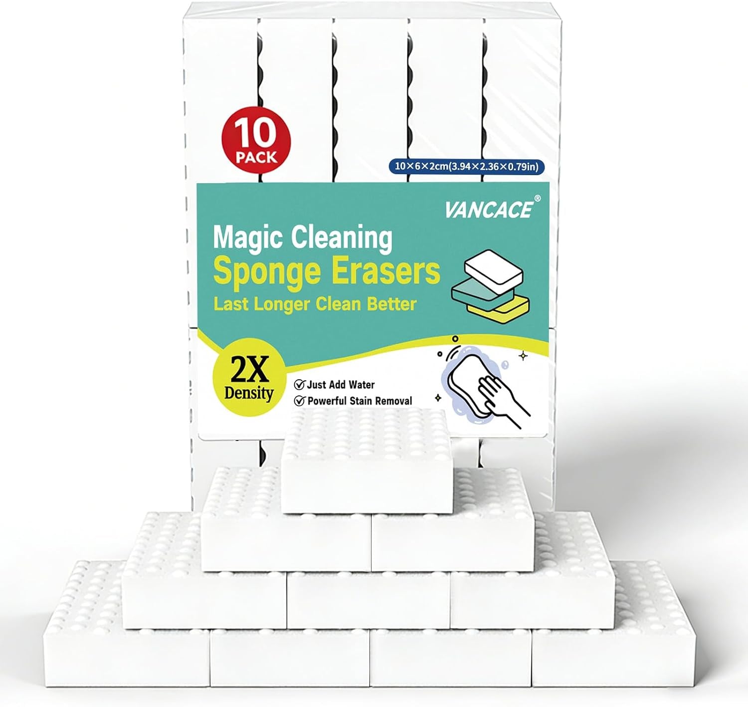Magic Sponges Cleaning Eraser 10 Pack, 2X Compressed Melamine Sponge Cleaner, Melamine Foam All Purpose Cleaning Pads, Heavy Duty Stain Remover for Home Kitchen Bathroom Sneaker Car