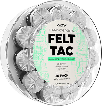 ADV Dry Tennis Overgrip Tape - 3, 6, 12, 30, 60 Pack - Felttac Tennis Racket Grip Tape - Ultra Absorbent Tennis Grip Tape - Comfort Tennis Racket Grips - Tennis Grips Overgrip