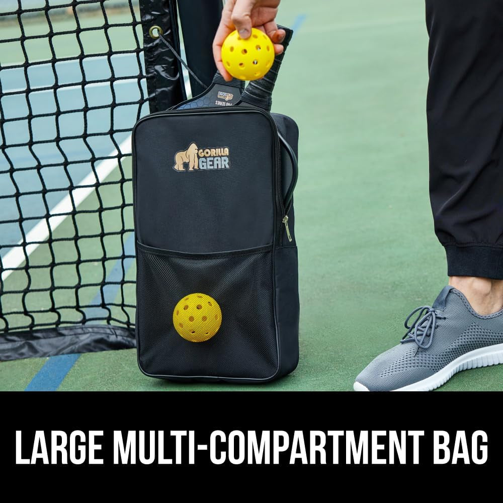 Gorilla Gear USAPA Approved Pickleball Starter Set, Fiberglass Paddles with Bag and Balls, Indoor Outdoor Court Use, Comfortable Racket Grip, Oversized Sweet Spot Pickle Ball Paddle for Men, Women