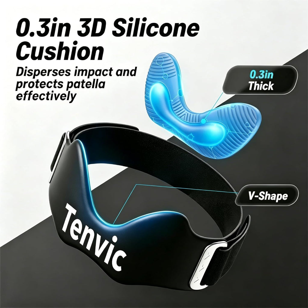 Knee Strap, Adjustable Patella Tendon Support Band with 0.3In 3D Silicone Airbag & Dual Anti-Slip, Patellar Stabilizer Brace for Running, Basketball, Hiking, Gym, Men Women，2Pcs