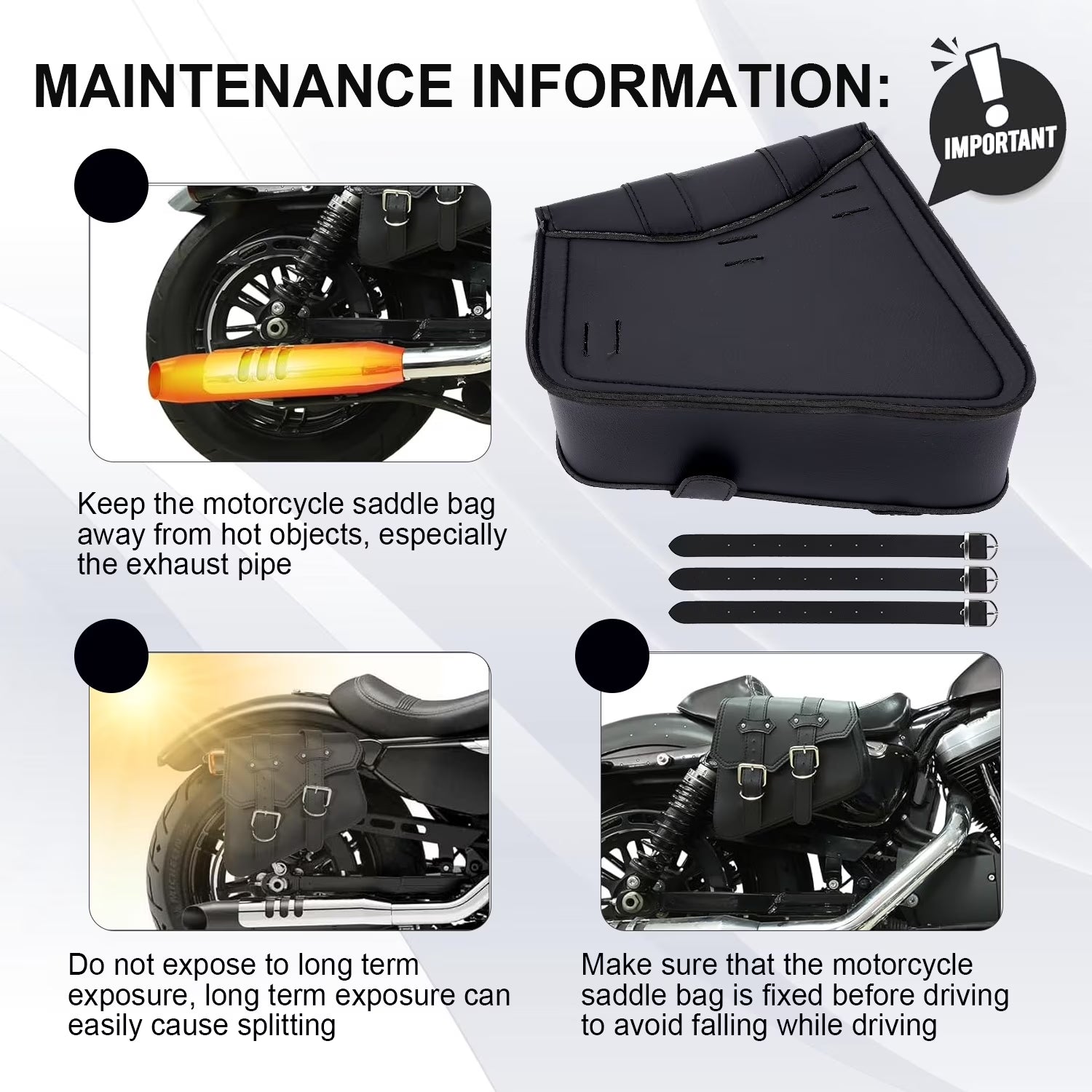 Leather Motorcycle Saddlebags Large Quick-Easy Universal Fit Throw over Saddle Bags Cruiser Biker Side Bags, Black, 1 Pair