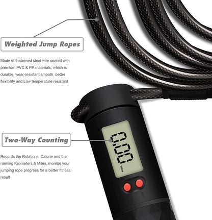 Weighted Jump Rope with Counter - 3 Jump Ropes for Working Out, Heavy Jumping Rope &amp; Light Skipping Rope &amp; Cordless Jump Ropes Fitness, 3 Modes Exercise Jumprope for Women Men Indoor &amp; Outdoor