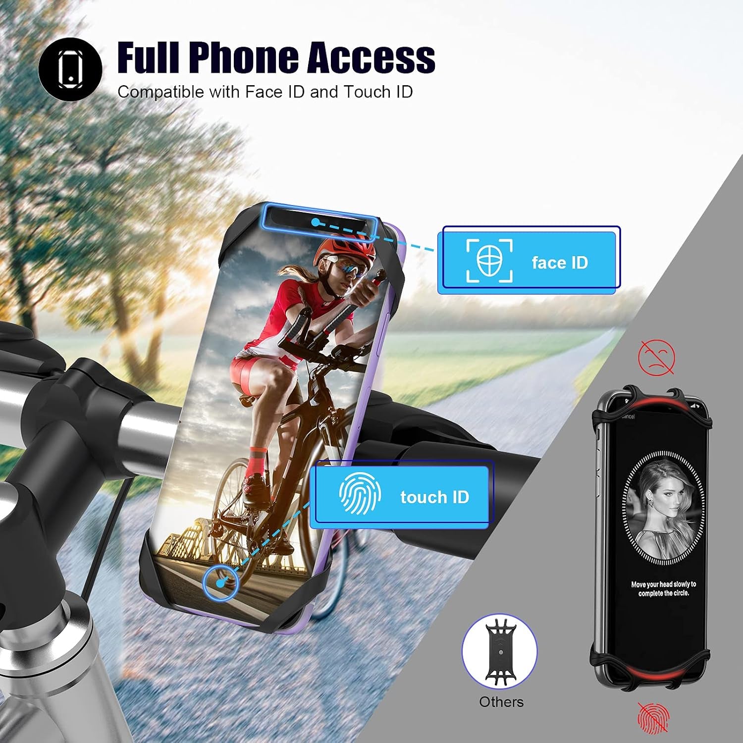 Detachable Bike Phone Holder, Universal Bicycle Motorcycle Cell Phone Mount, 360° Rotatable Adjustable Bike Phone Mount Compatible for 4" to 6.7" Smartphones