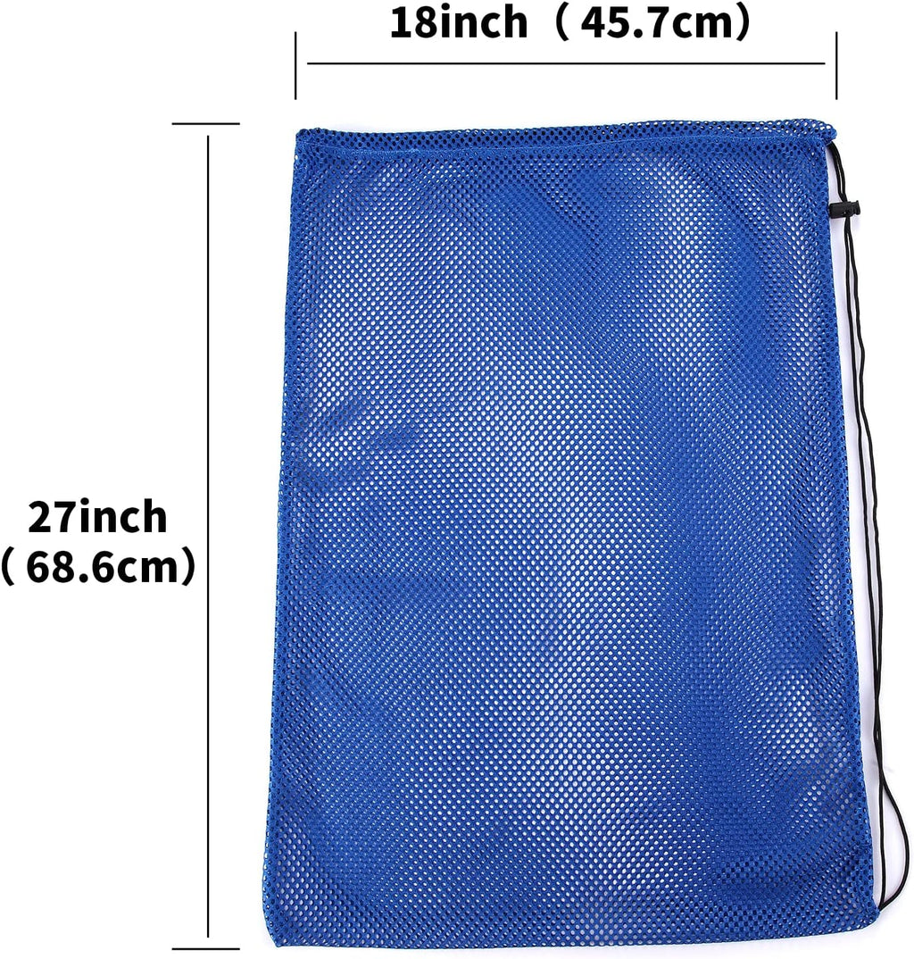 2 Packs Mesh Gear Bag for Snorkel Equipment, Oversized 18" X 27" Mesh Dive Bag Scuba Diving Snorkel Backpack for Snorkeling, Fins, Swimming Gear, Beach and Sports Equipment (Black & Blue)