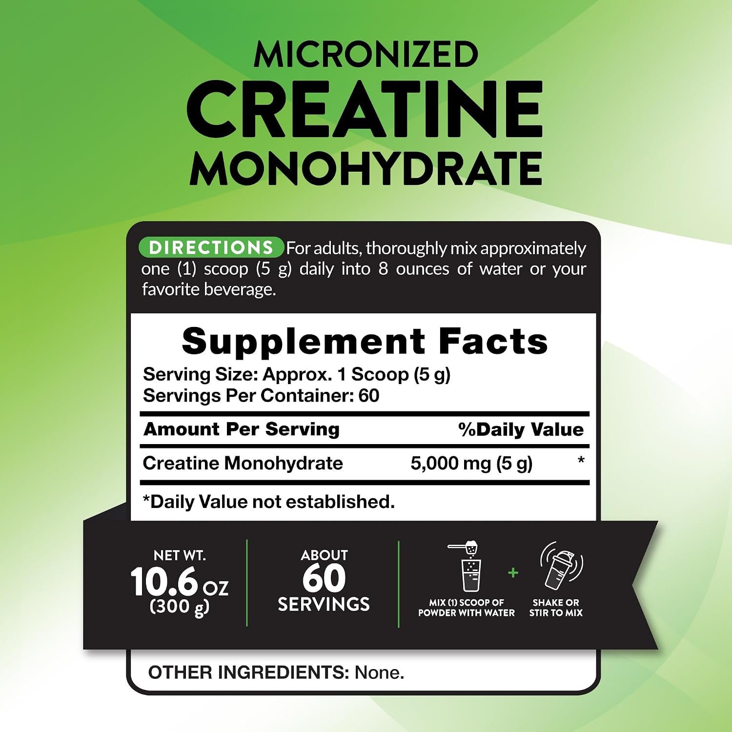 Creatine Powder | Unflavored | 60 Servings | 5 G Micronized Creatine Monohydrate | Keto Friendly, Vegan, Non-Gmo & Gluten Free Supplement