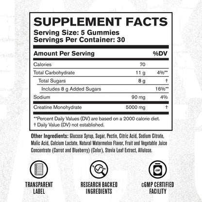 Creatine Monohydrate Gummies 5G Daily Dose (1G per Gummy) - Creatine Gummy for Men and Women, Vegan-Friendly, Travel-Friendly, Third-Party Tested - 150 Gummies, Watermelon