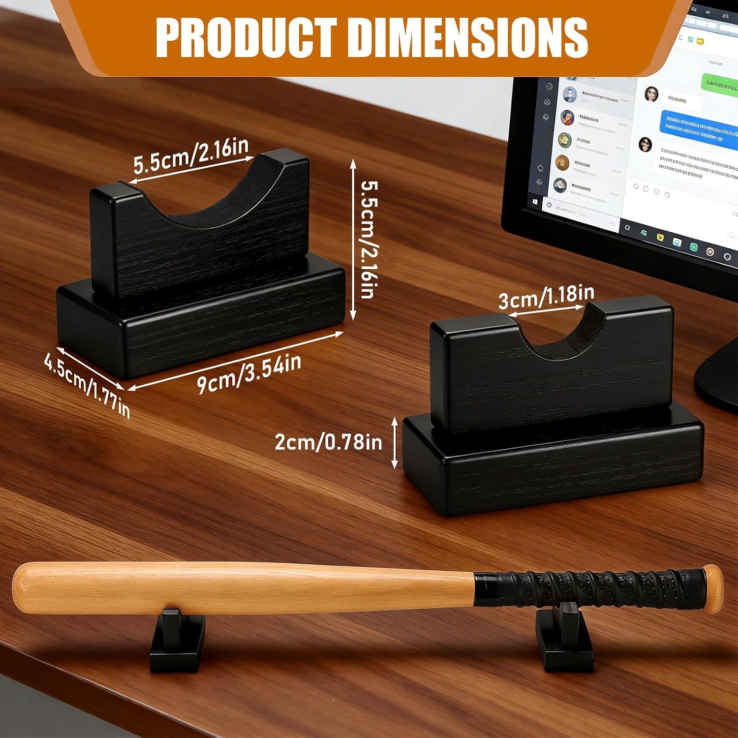 Baseball Bat Display Stand, Black Desktop Horizontal Holder | Stable Desktop Display Design | No Wall Installation Required | Showcases Baseball Bats in Homes, Offices or Display Areas