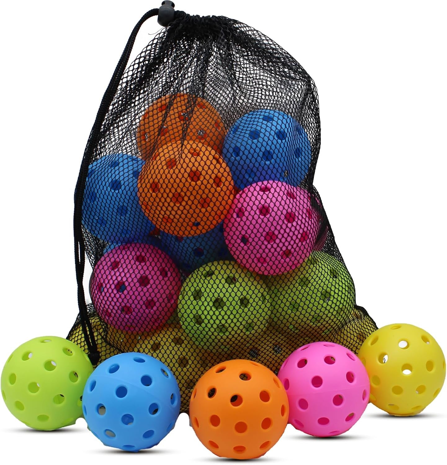 Pickleball Balls,Usapa Approved 40 Holes Outdoor Pickleballs | 6/20 Pack with Mesh Bag for All Paddles and Courts,Weather Resistant,High Elasticity, Durable Seamless Design,Easy to Control