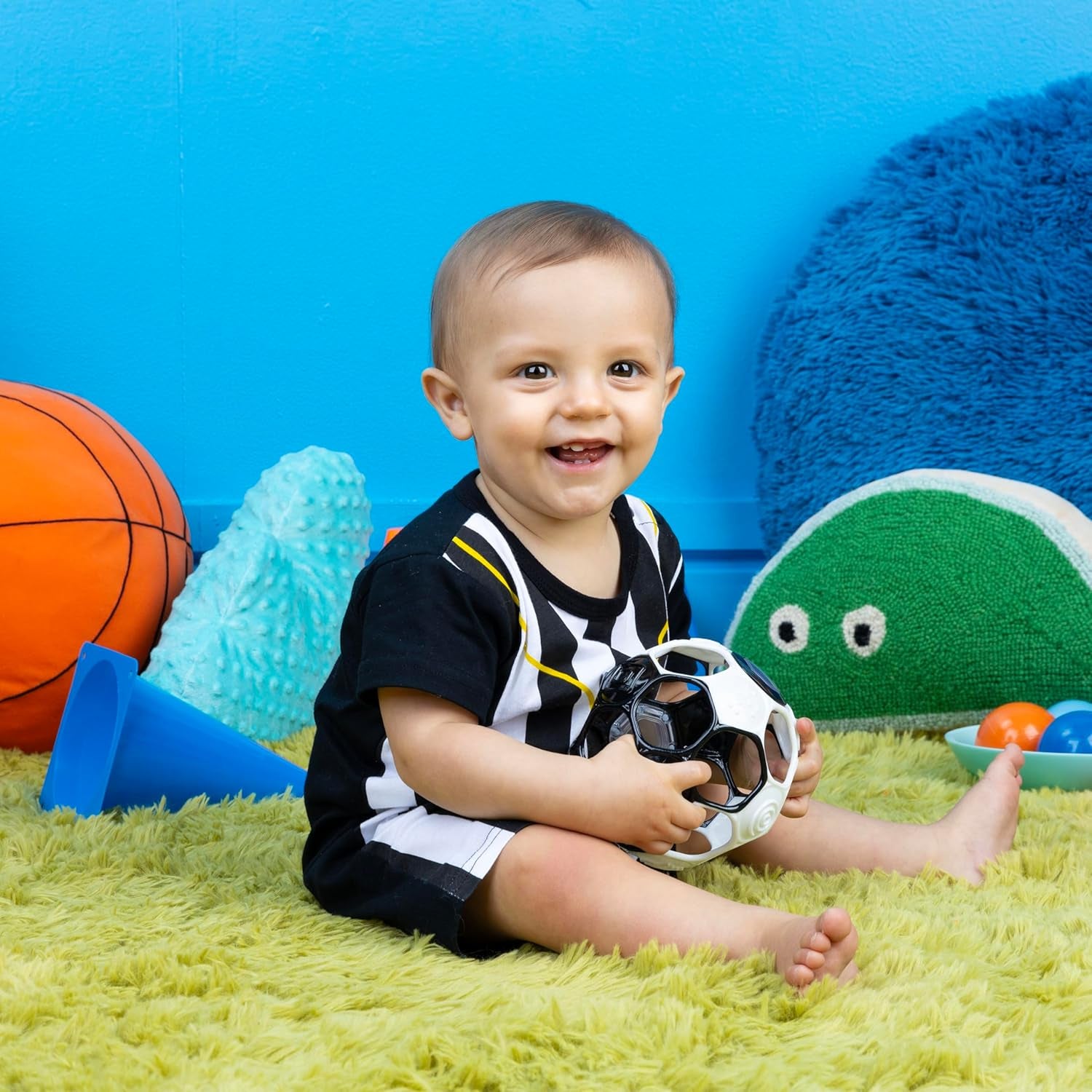 Oball Grippin' Goals Rattle Soccer Ball - Black & White, Easy-Grasp Toy for Newborn and Up