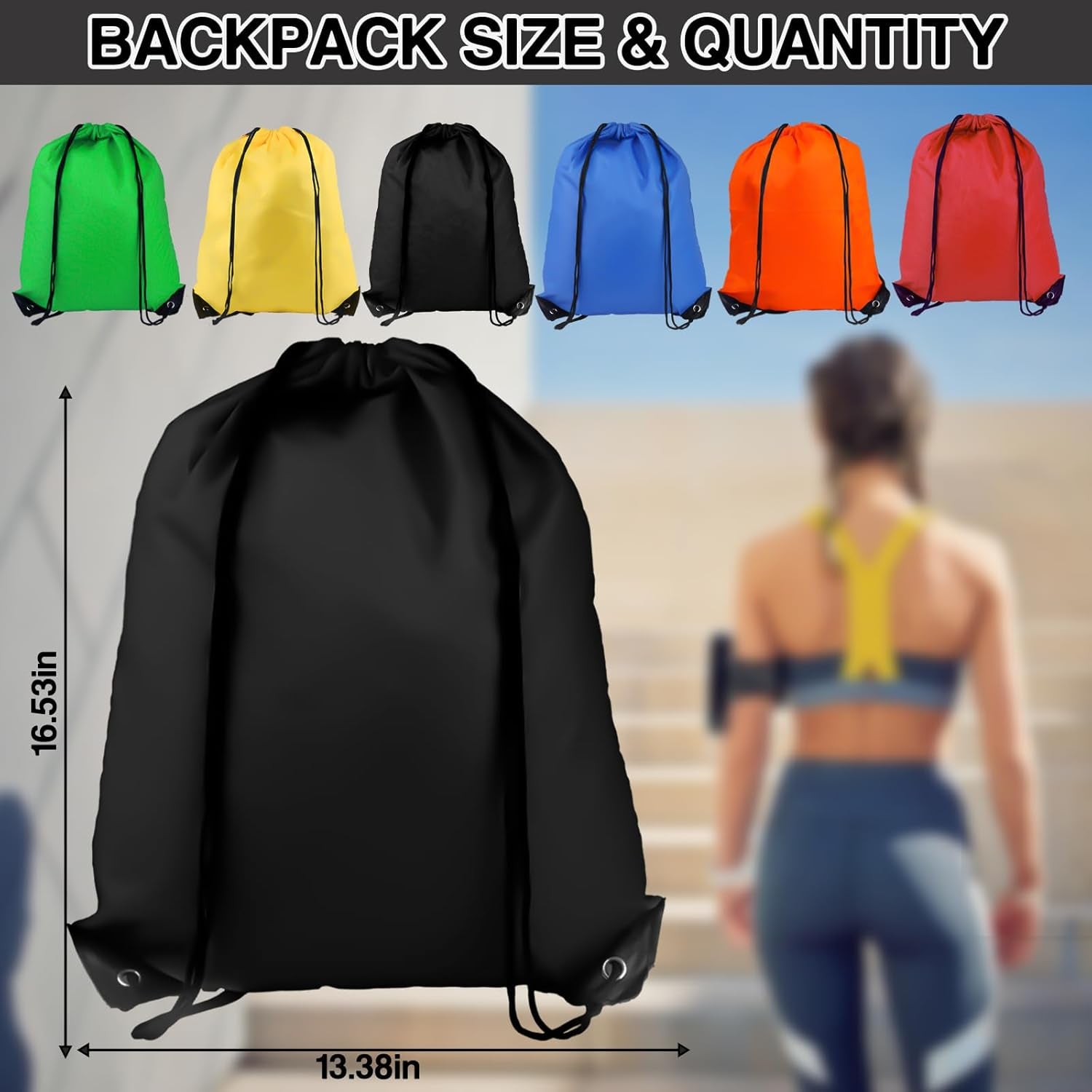 Drawstring Gym Bags, Backpack for Sports, Gym, Travel, Swimming | Draw String Back Bag, Polyester with PU Leather Reinforced Corners, Foldable for Travel