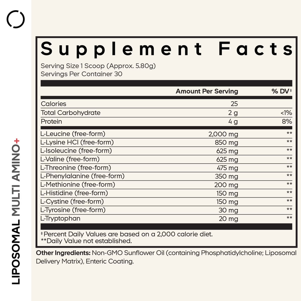 Multi Amino+ Powder, Liposomal EAA + Branched-Chain Amino Acid Powder Supplement, 6.15 Oz
