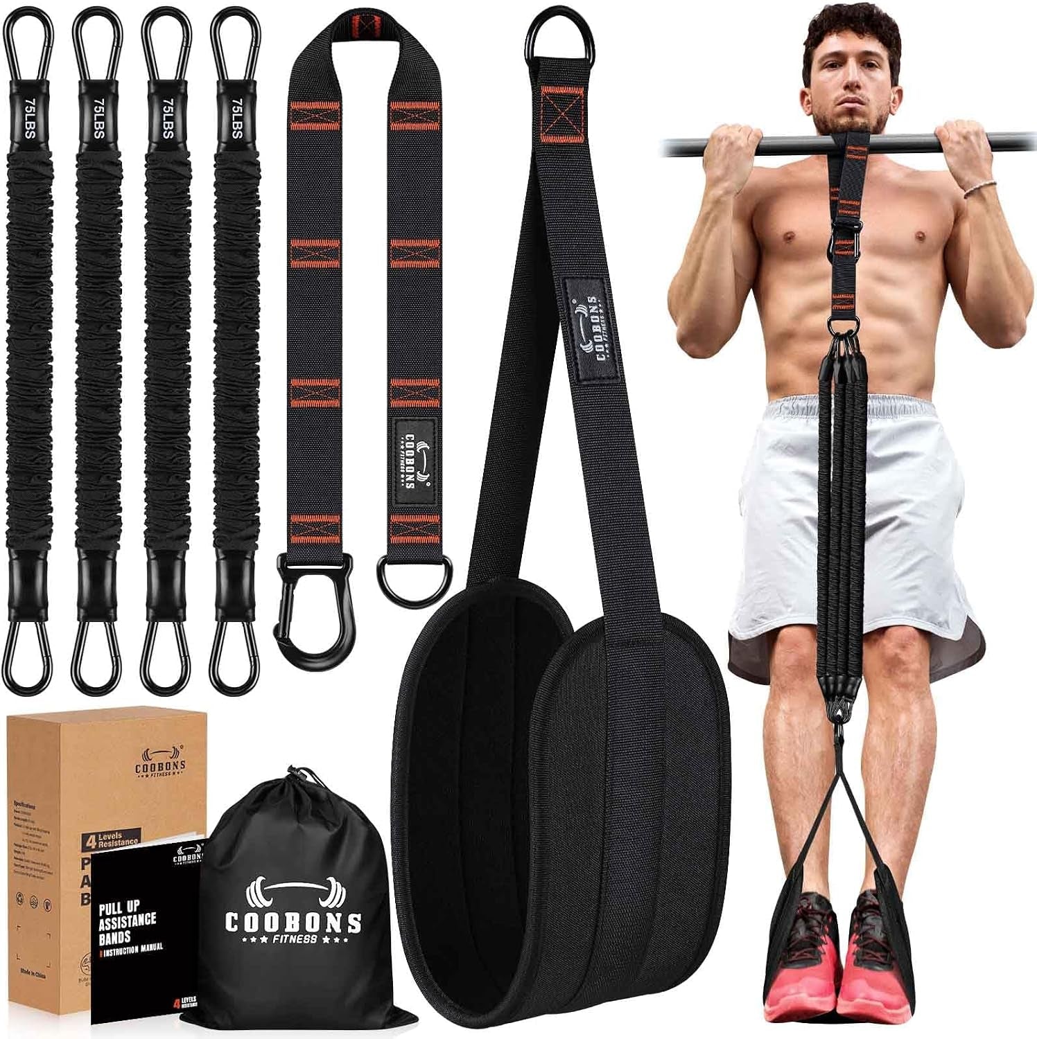 Pull up Assistance Bands, 300Lbs Heavy Duty Resistance Bands for Pull Ups with Adjustable Height, Fabric Feet Rest & Knee Support, Strength Training Pull up Bar Assist Bands for Home Gym Workouts