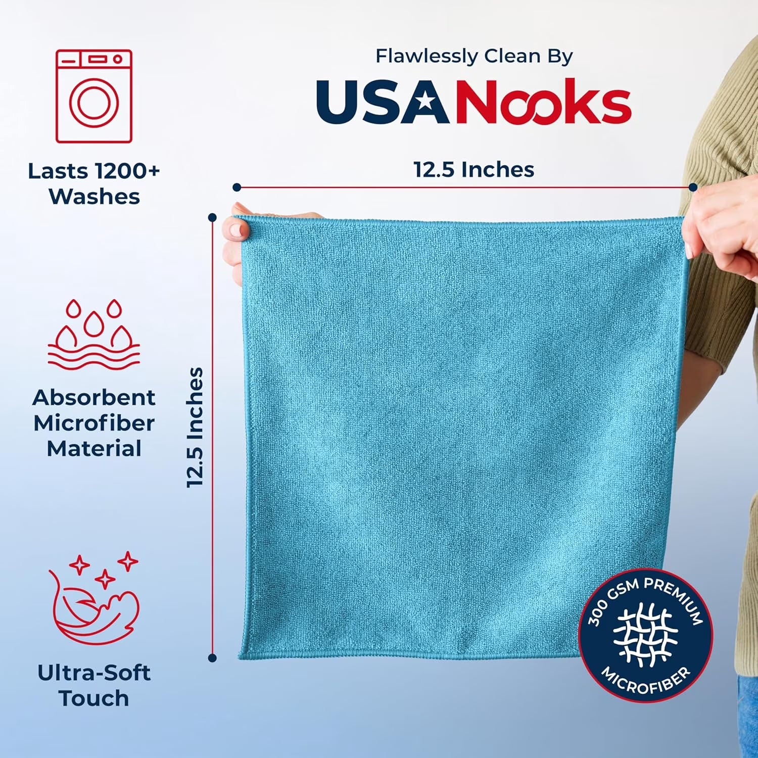 Microfiber Cleaning Cloths-Microfiber Towels-Turq- Pack of 12 (12.5"X12.5")