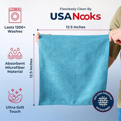 Microfiber Cleaning Cloths-Microfiber Towels-Turq- Pack of 12 (12.5"X12.5")