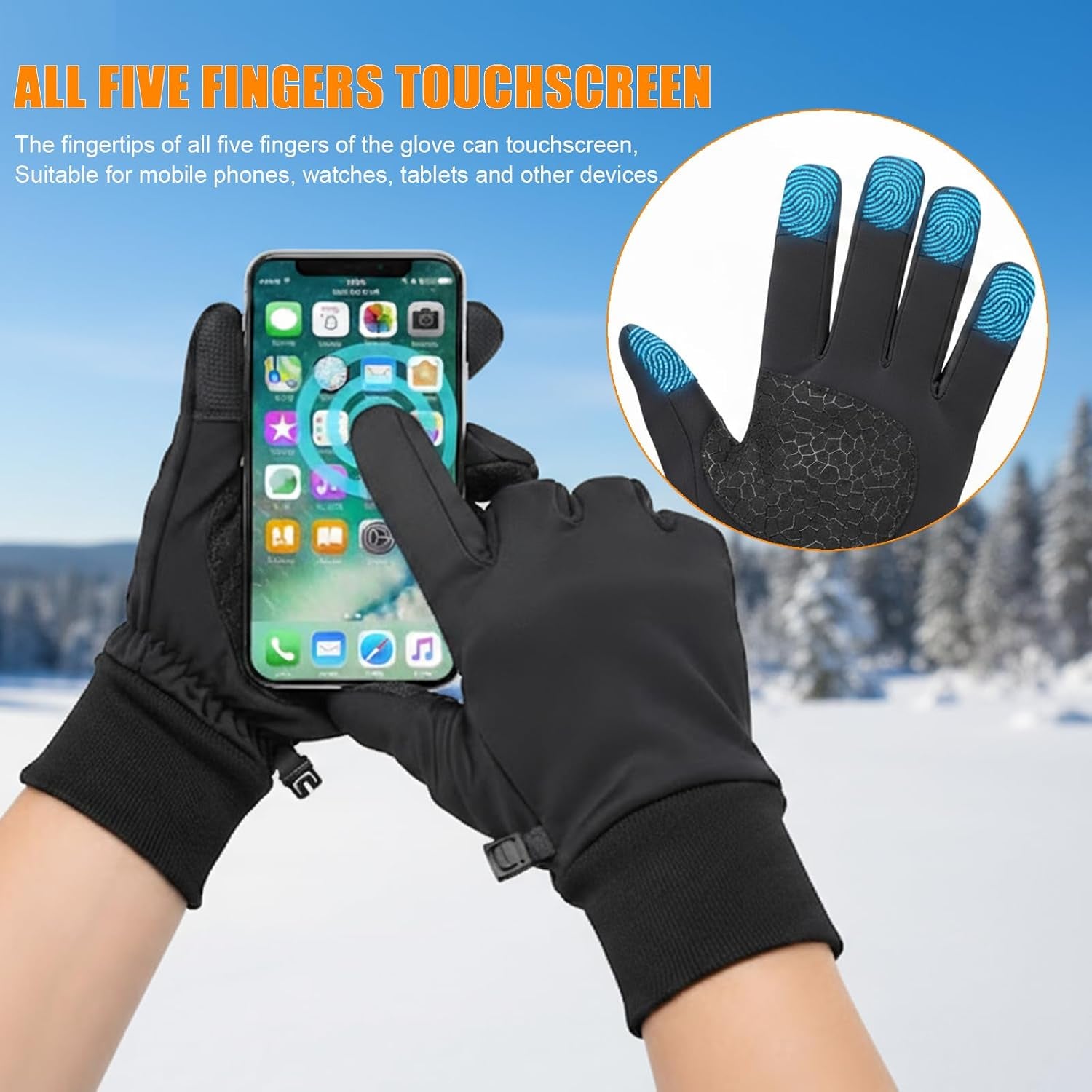 Winter Waterproof Snow Gloves for Men Women,Cold Weather Thermal Gloves | Touchscreen & Non-Slip Palm & Warm Fleece Lined for Running Cycling Driving Hiking