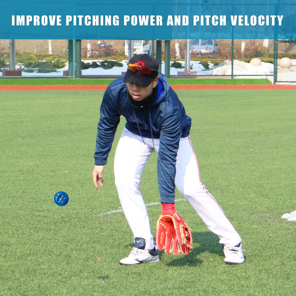 6 Pack Smooth Weighted Baseball Set with Resistance Band | 3.5-53Oz, Variable Weight Plyometric Baseballs with Pump & Carry Bag, Improved Power & Pitching Training, All Skill Levels
